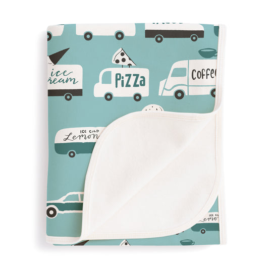 French Terry Blanket - Food Trucks Surf Blue