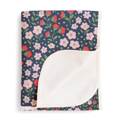 French Terry Blanket - Garden Blooms Navy & Pink