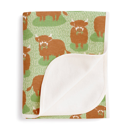 French Terry Blanket - Highland Cows Green