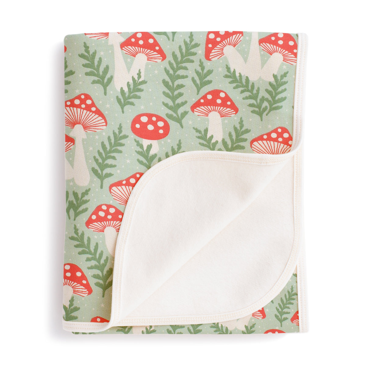 French Terry Blanket - Toadstools Green & Red