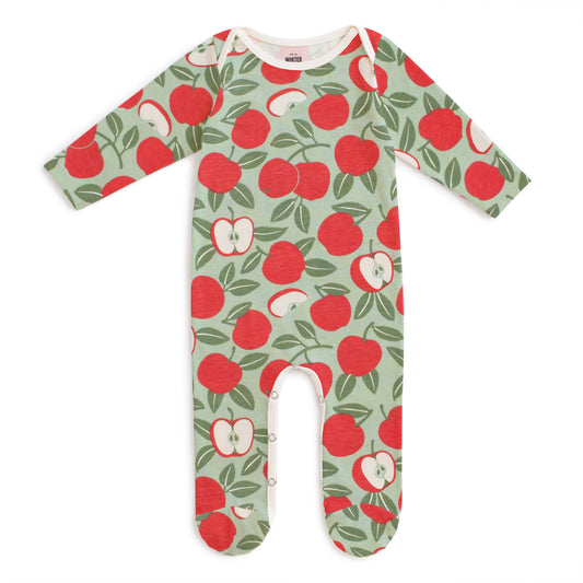 Footed Romper - Apples Red & Green