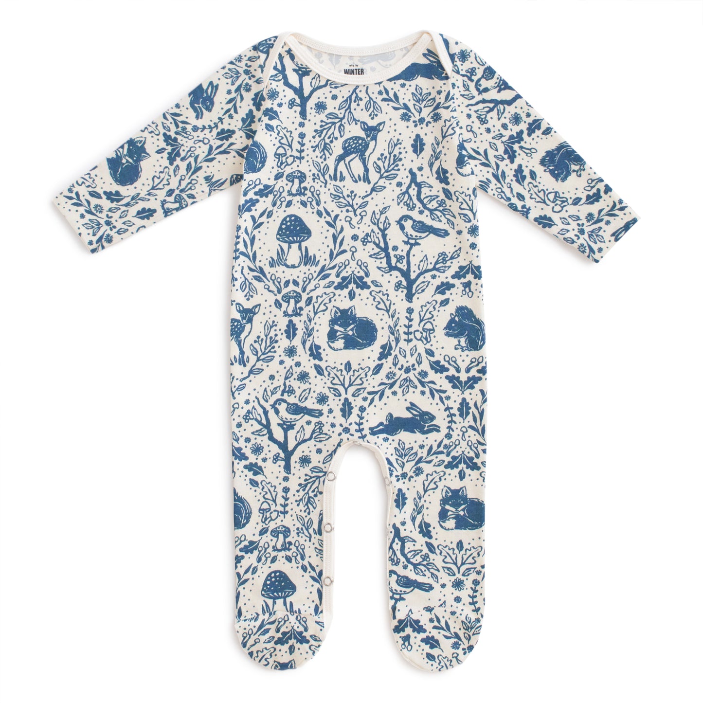 Footed Romper - Animal Tapestry Delft Blue