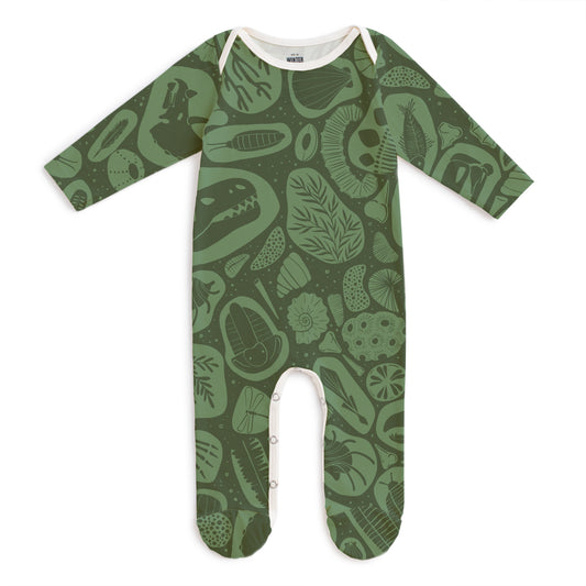 Footed Romper - Fossils Green