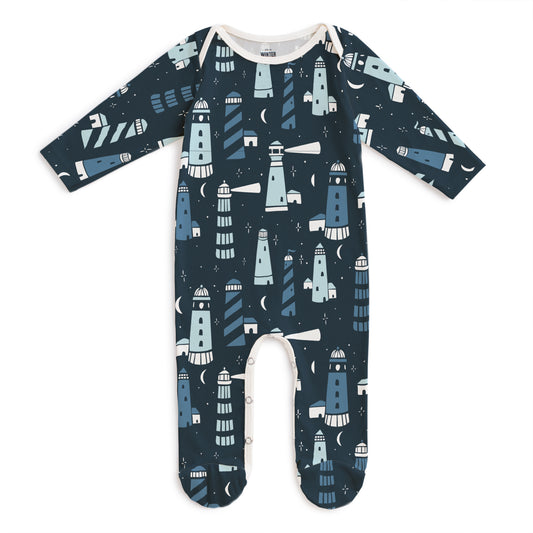 Footed Romper - Lighthouses Night Sky