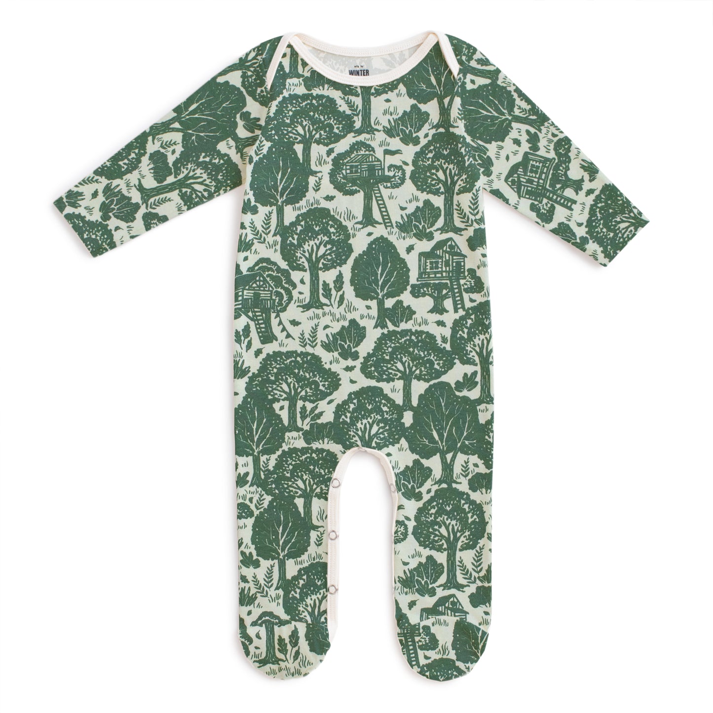 Footed Romper - Treehouses Green