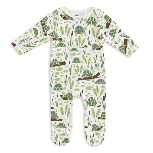 Footed Romper - Turtles Green