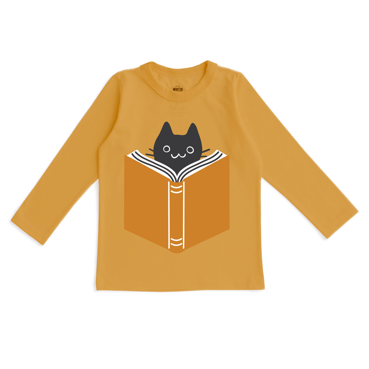 Long-Sleeve GRAPHIC Tee - Reading Cat Ochre