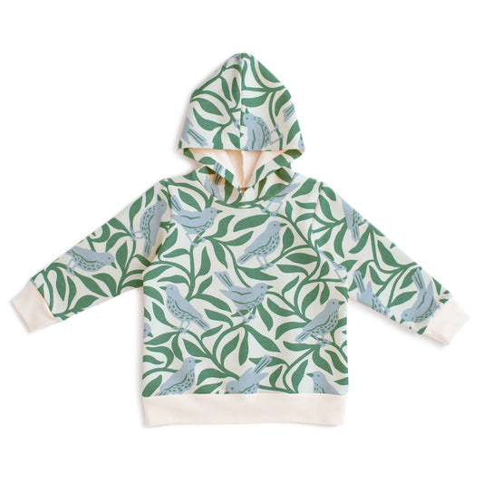 Hoodie - Birds on Branches Blue & Green