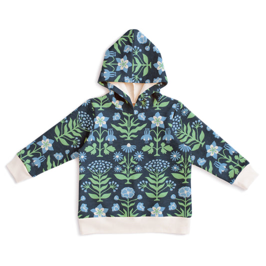 Hoodie - Blockprint Floral Blue & Green
