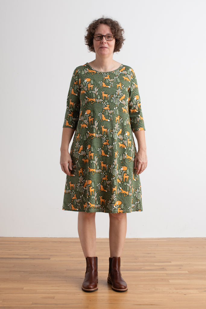 Women's Helsinki Dress - Deer & Foxes Dark Green