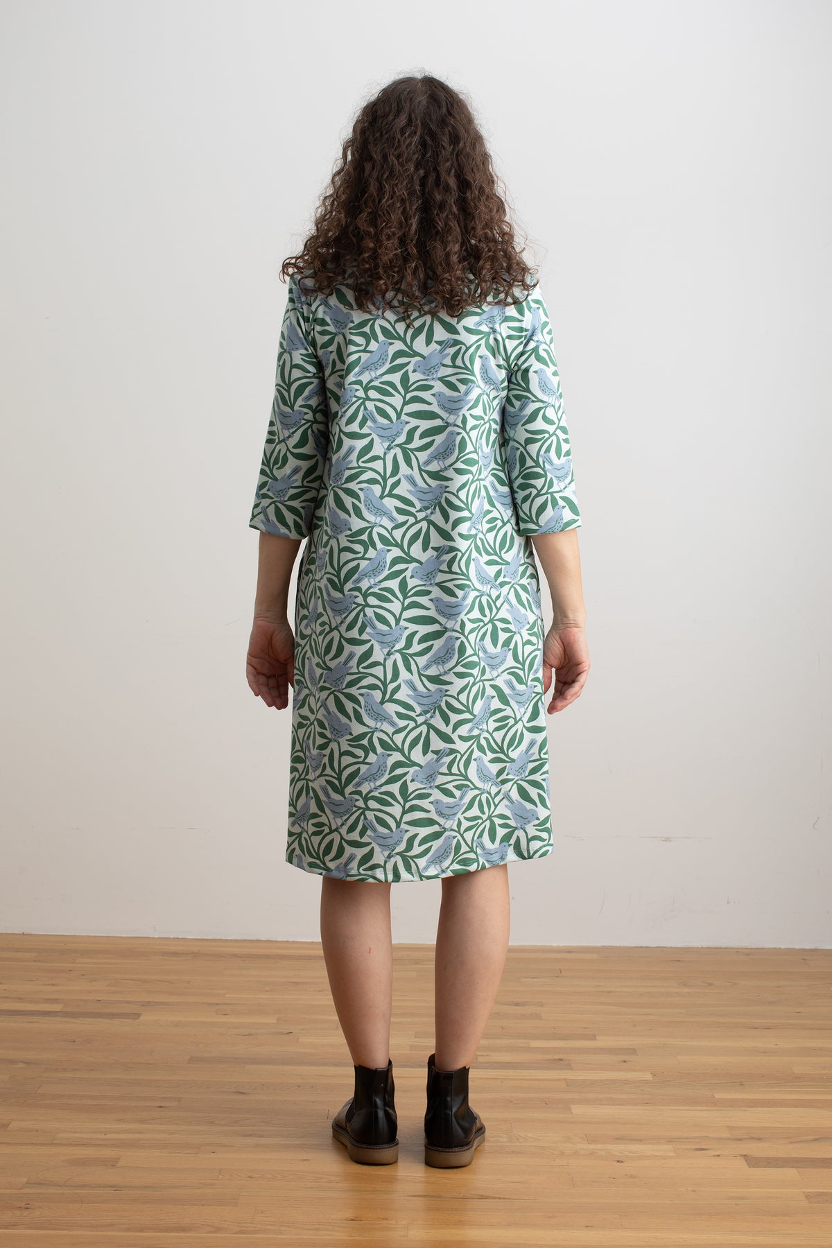 Helsinki Dress - Birds on Branches Blue & Green