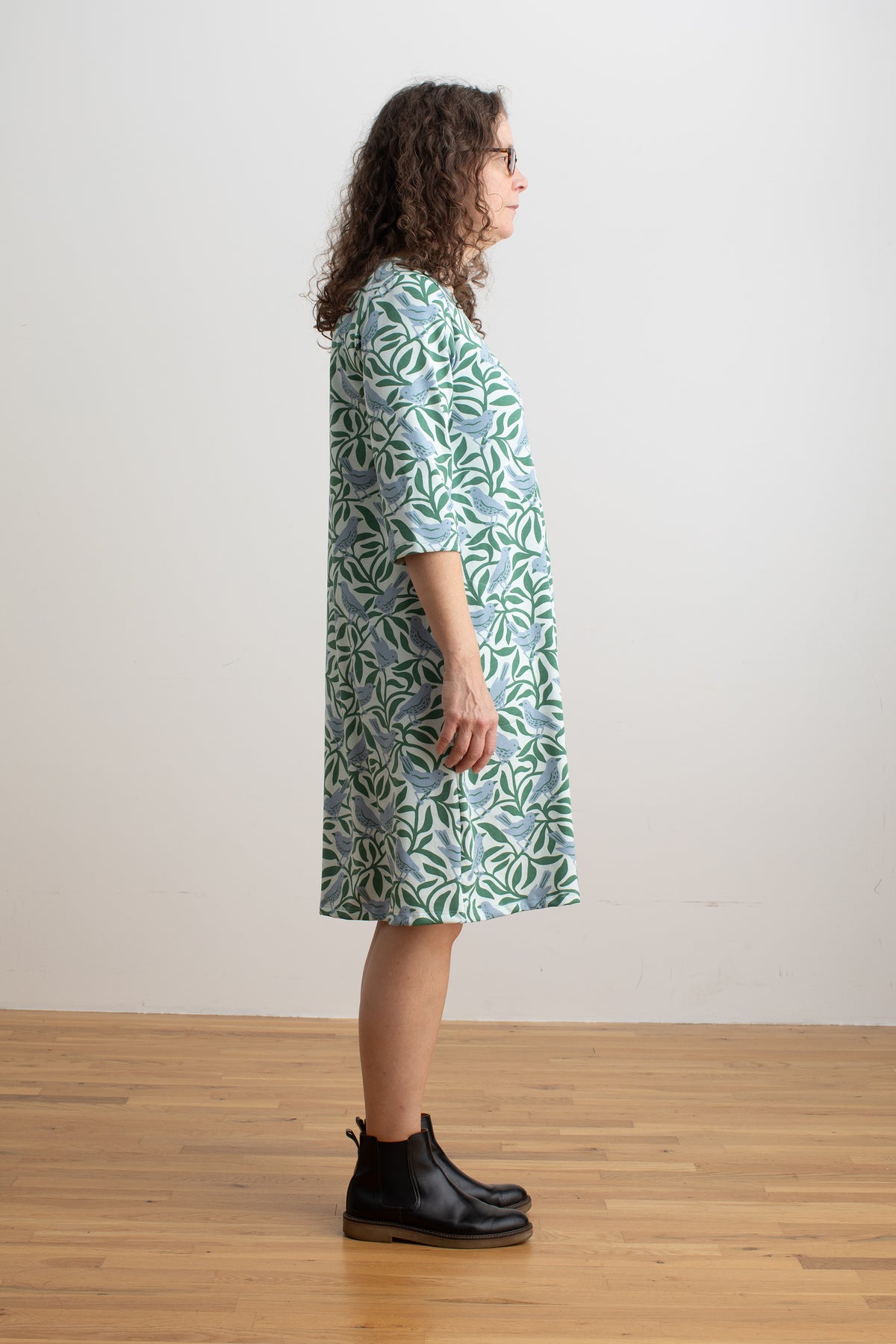 Helsinki Dress - Birds on Branches Blue & Green