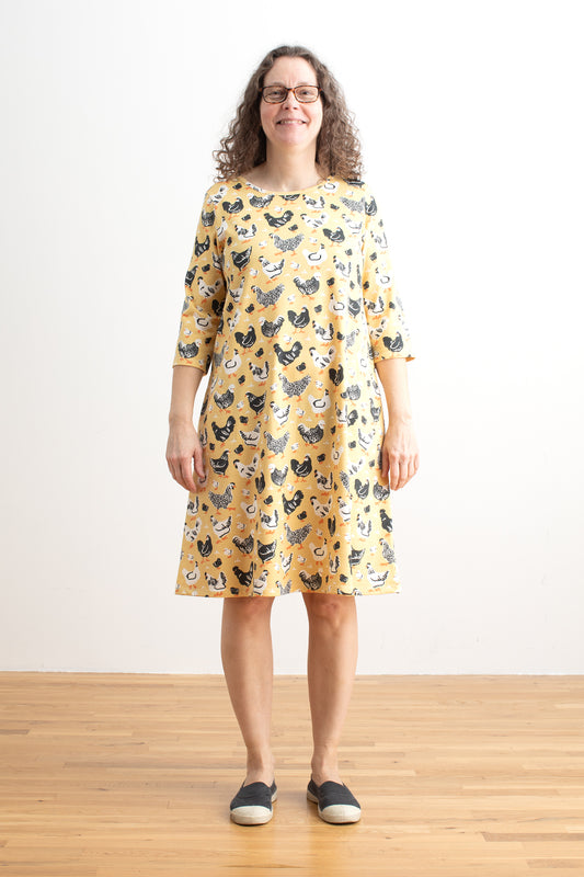 Helsinki Dress - Chicken Family Yellow