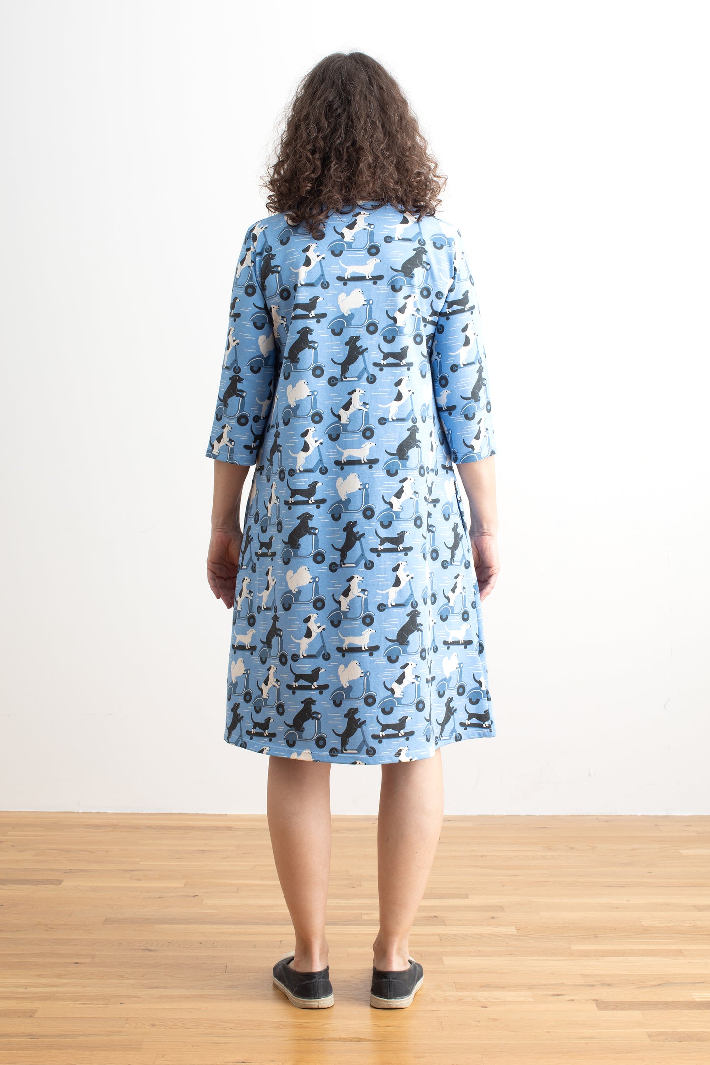 Helsinki Dress - Dogs on Scooters Blue