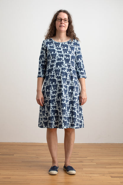 Helsinki Dress - Elephant Herd Navy