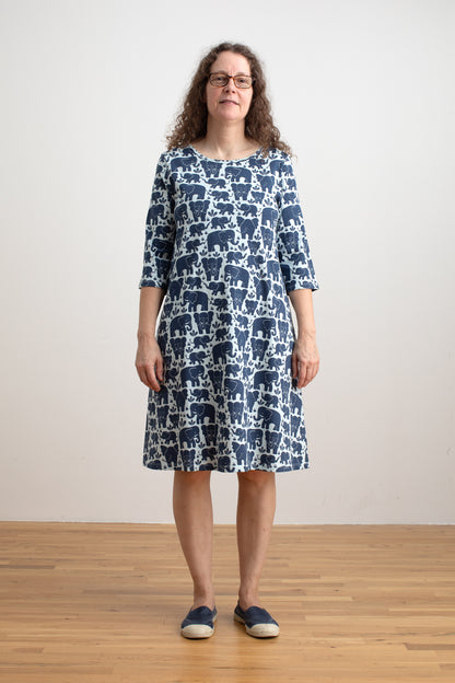 Helsinki Dress - Elephant Herd Navy