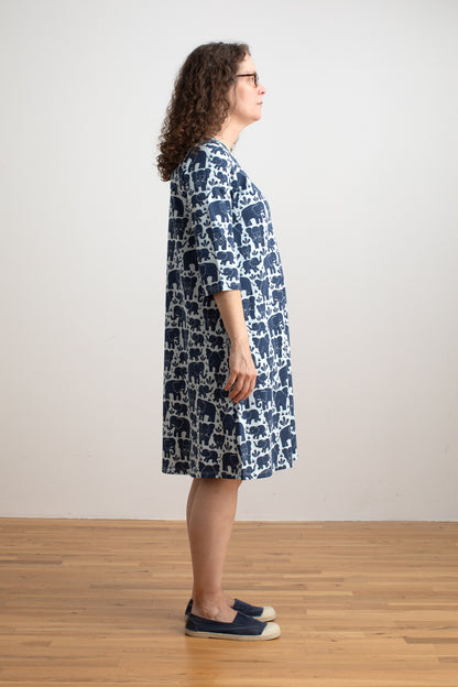 Helsinki Dress - Elephant Herd Navy