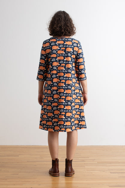 Helsinki Dress - Foxes & Hedgehogs Night Sky