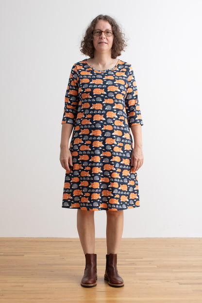 Helsinki Dress - Foxes & Hedgehogs Night Sky