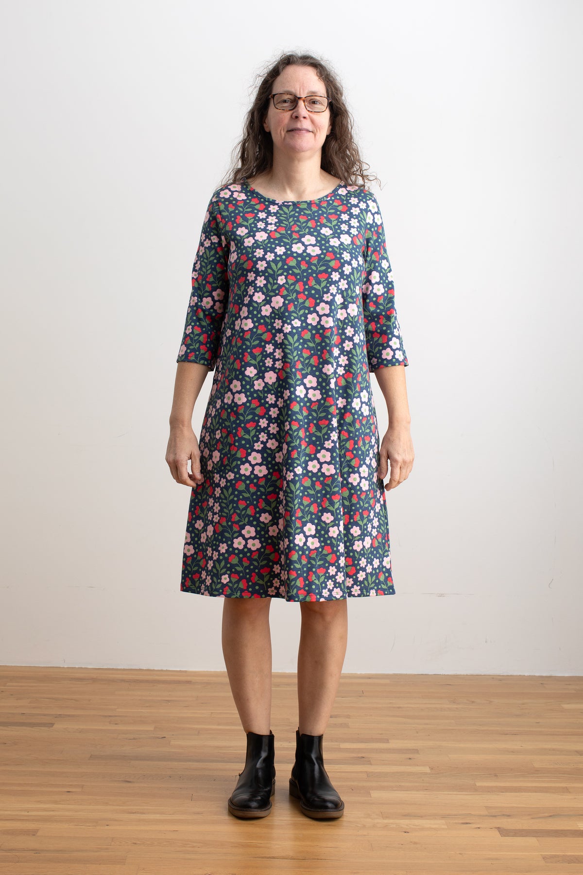 Helsinki Dress - Garden Blooms Navy & Pink