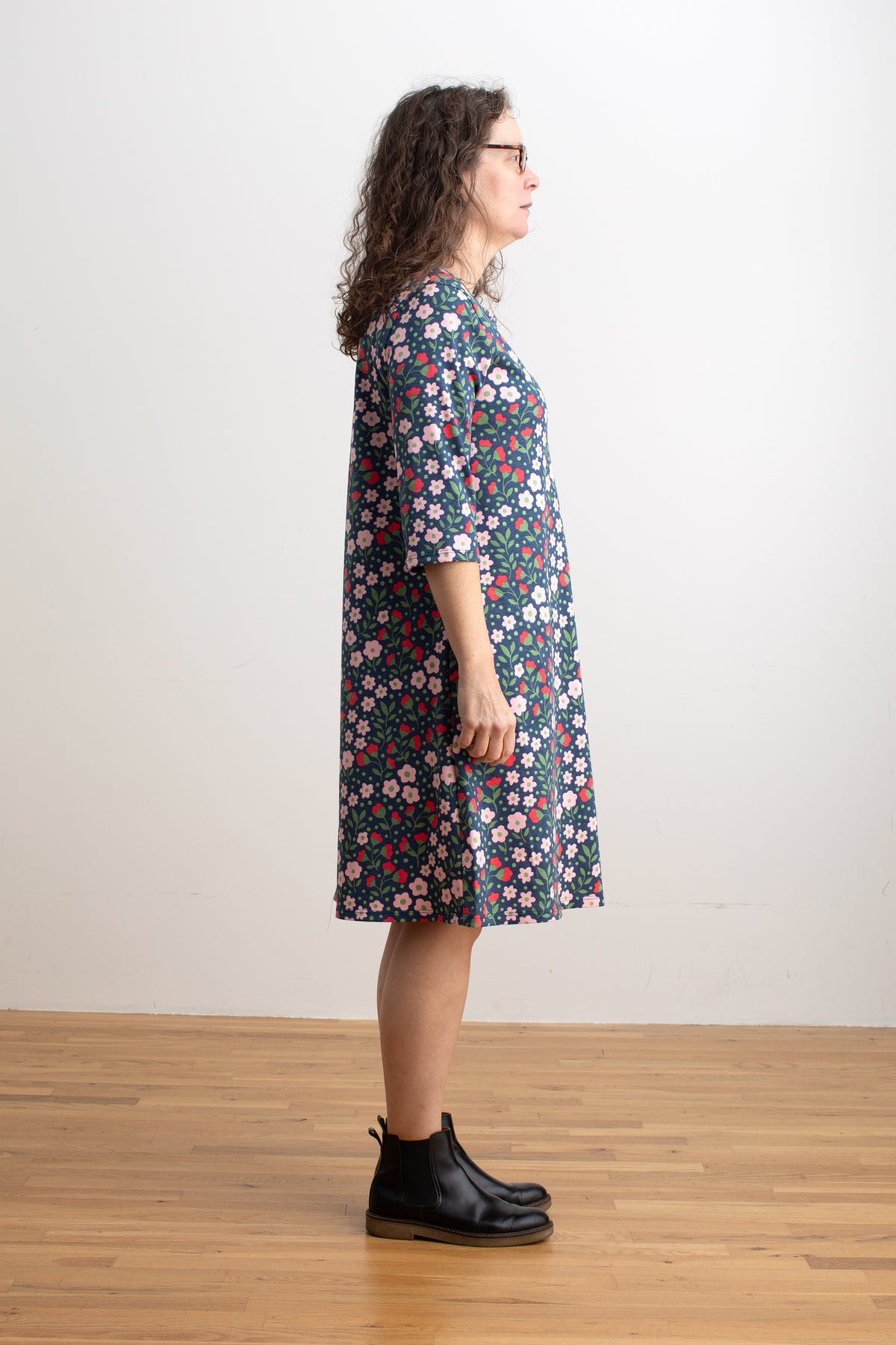 Helsinki Dress - Garden Blooms Navy & Pink
