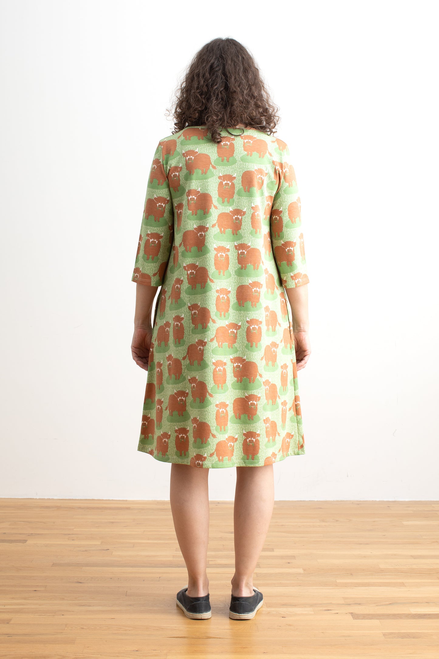 Helsinki Dress - Highland Cows Green