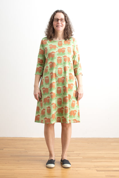 Helsinki Dress - Highland Cows Green