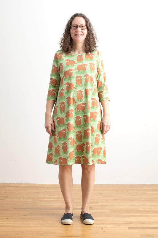 Helsinki Dress - Highland Cows Green