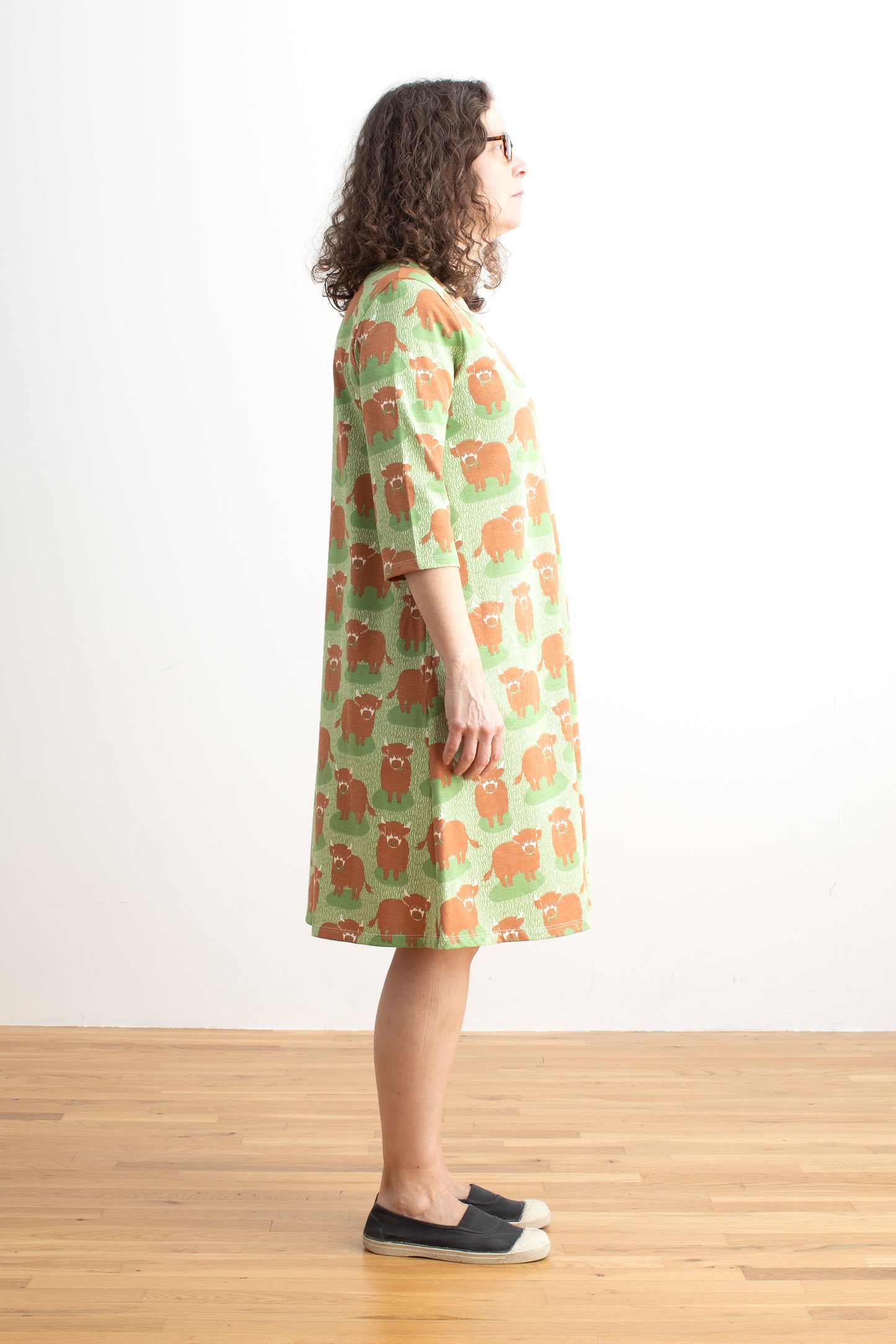 Helsinki Dress - Highland Cows Green