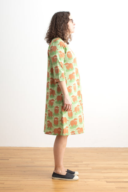 Helsinki Dress - Highland Cows Green