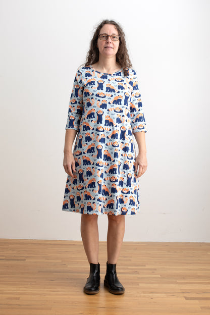 Helsinki Dress - Red Pandas Pale Blue