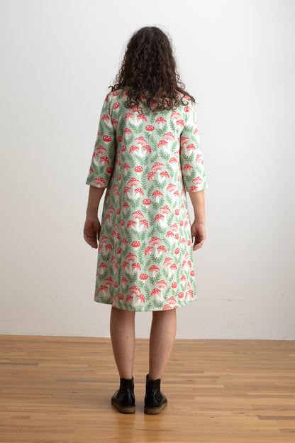 Helsinki Dress - Toadstools Green & Red