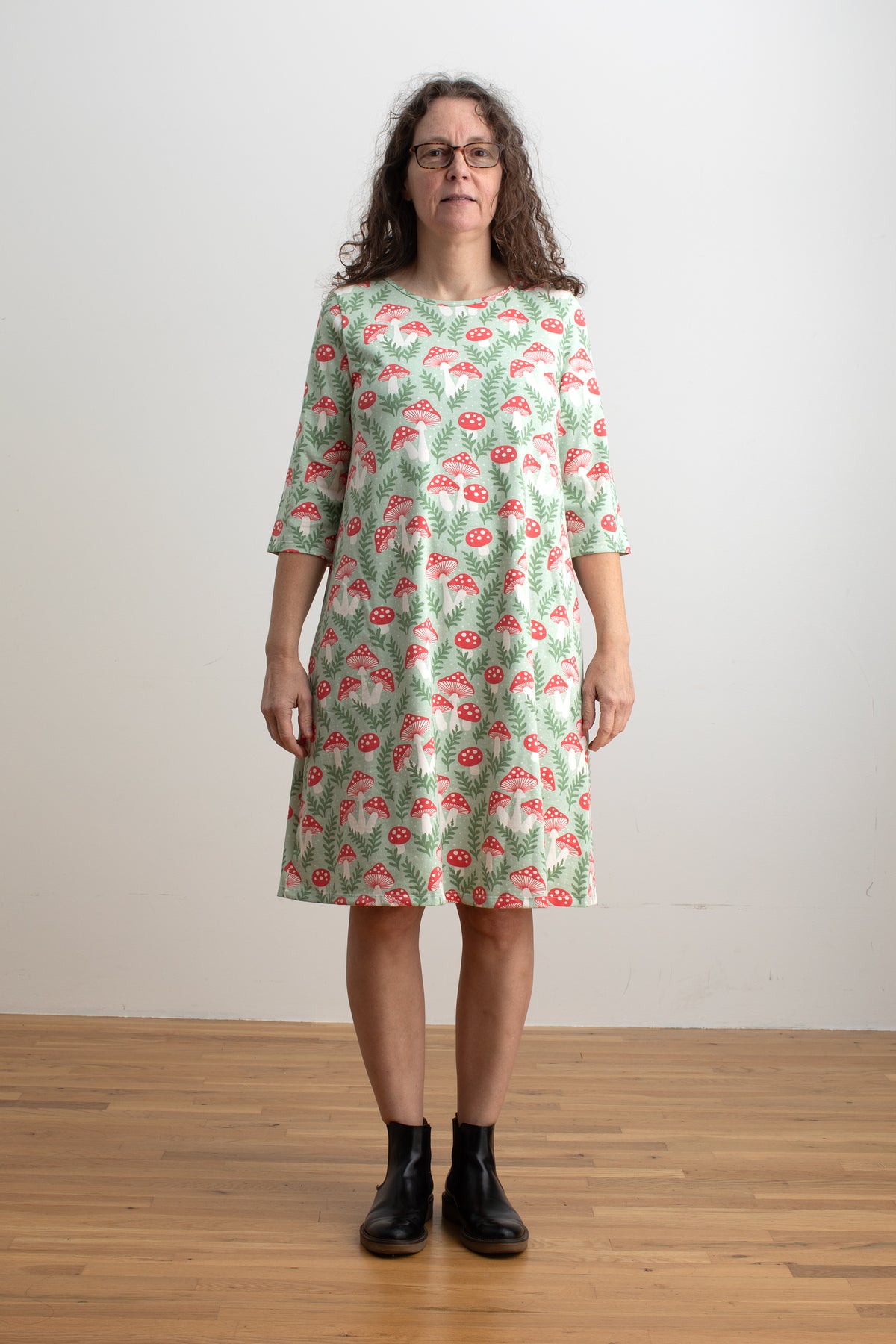 Helsinki Dress - Toadstools Green & Red