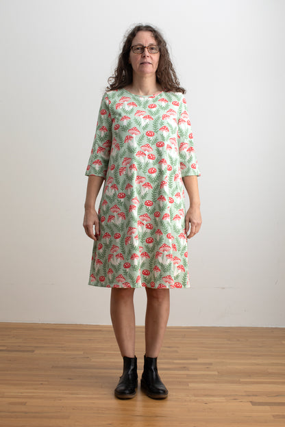 Helsinki Dress - Toadstools Green & Red