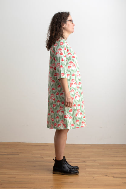 Helsinki Dress - Toadstools Green & Red
