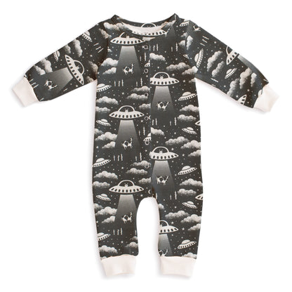 French Terry Jumpsuit - Aliens Charcoal