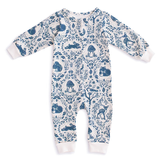 French Terry Jumpsuit - Animal Tapestry Delft Blue