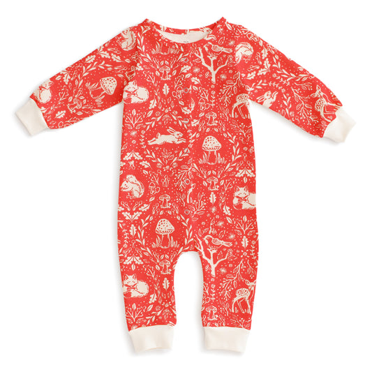 French Terry Jumpsuit - Animal Tapestry Red