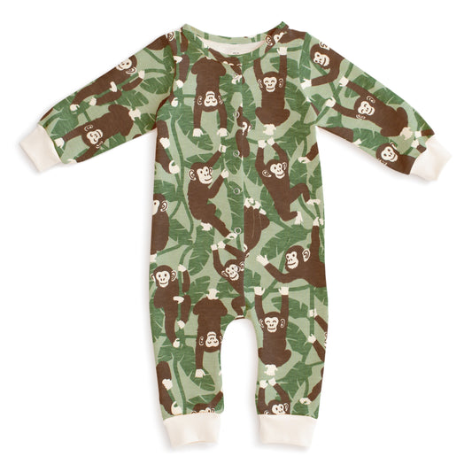French Terry Jumpsuit - Chimpanzees Green