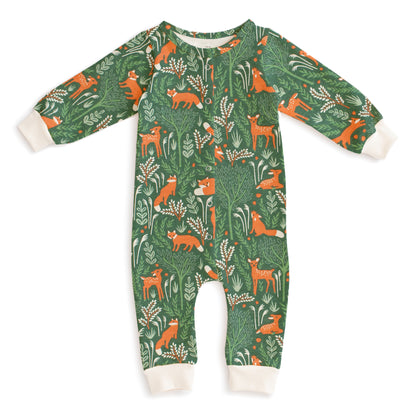 French Terry Jumpsuit - Deer & Foxes Green