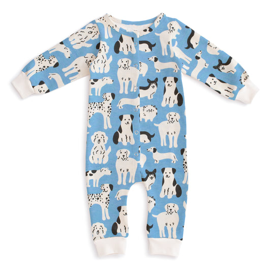 French Terry Jumpsuit - Dog Parade Blue