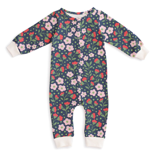 French Terry Jumpsuit - Garden Blooms Navy & Pink