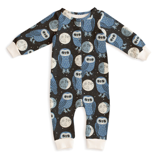 French Terry Jumpsuit - Midnight Owls Charcoal & Blue