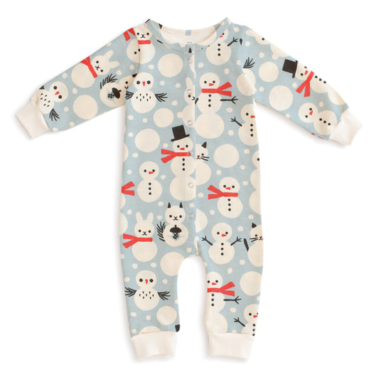 French Terry Jumpsuit - Snow Creatures Sky Blue