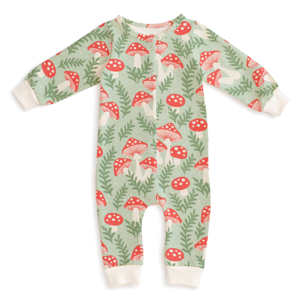 French Terry Jumpsuit - Toadstools Green & Red