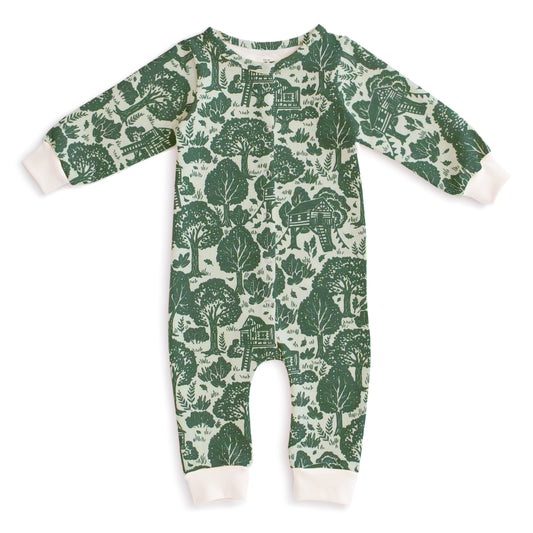 French Terry Jumpsuit - Treehouses Green