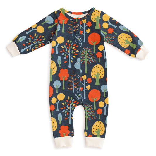 French Terry Jumpsuit - Trees Navy & Green