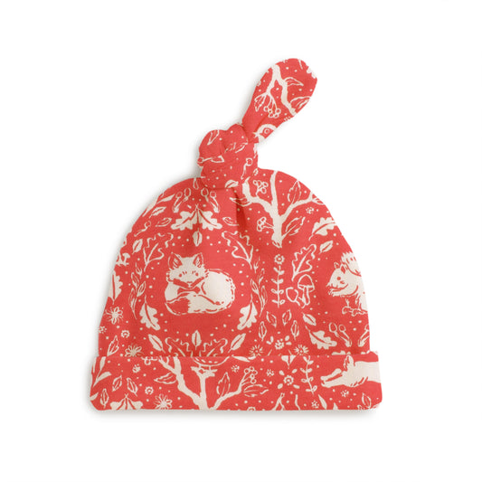 Knotted Baby Hat - Animal Tapestry Red
