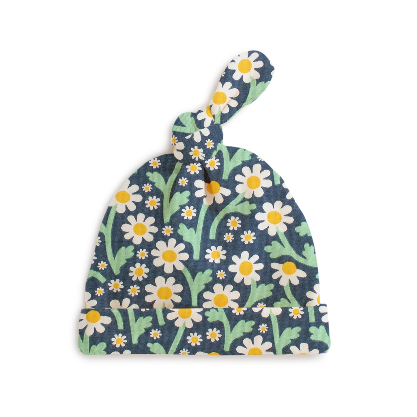Knotted Baby Hat - Bold Daisies Navy