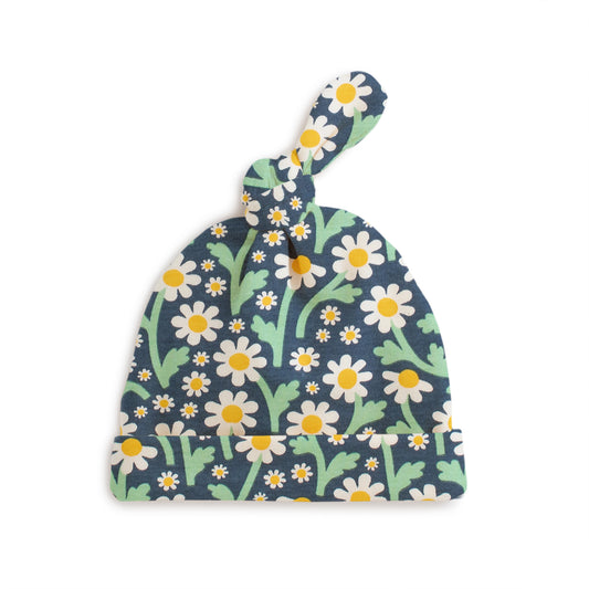 Knotted Baby Hat - Bold Daisies Navy